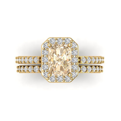 2.16 cttw Emerald Cut Natural Morganite Bridal Set - Solid Yellow Gold Engagement Ring & Wedding Band