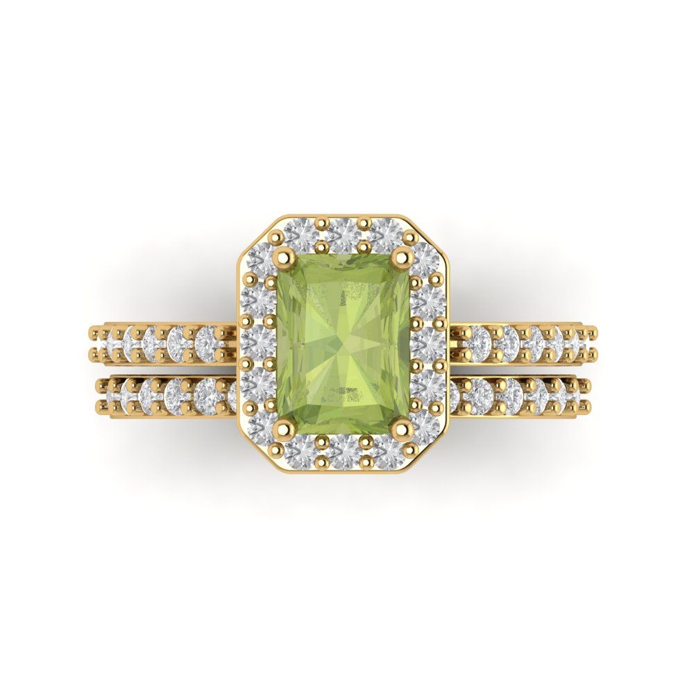2.16 cttw Emerald Cut Natural Peridot Bridal Set - Solid Yellow Gold Engagement Ring & Wedding Band