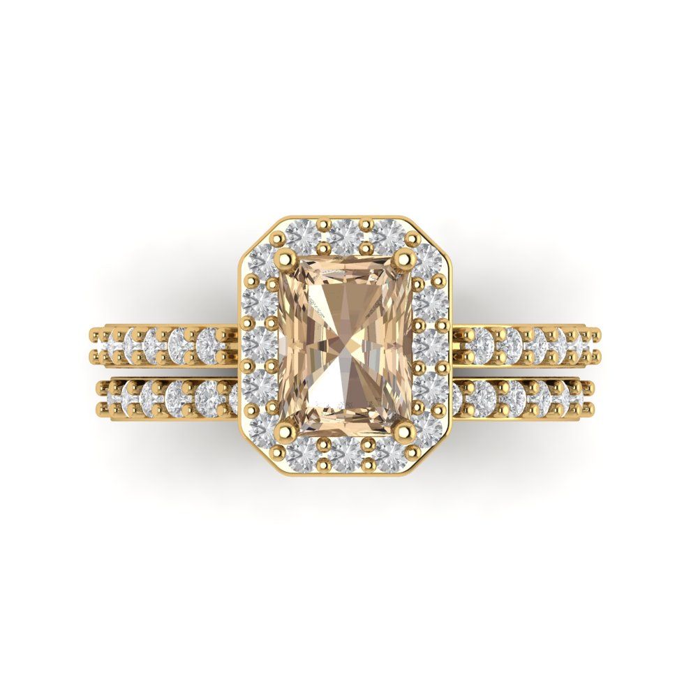 2.16 cttw Emerald Cut Yellow Moissanite Bridal Set - Solid Yellow Gold Engagement Ring & Wedding Band