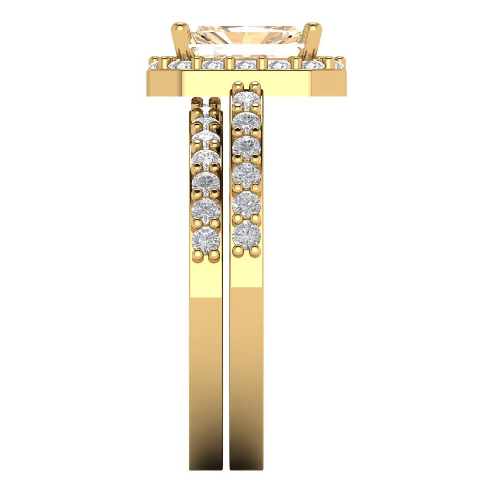 2.16 cttw Emerald Cut Natural Morganite Bridal Set - Solid Yellow Gold Engagement Ring & Wedding Band