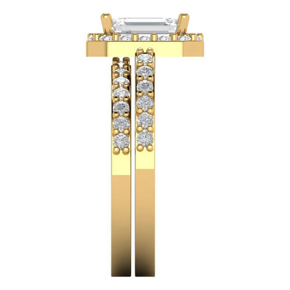 2.16 cttw Emerald Cut Moissanite Bridal Set - Solid Yellow Gold Engagement Ring & Wedding Band