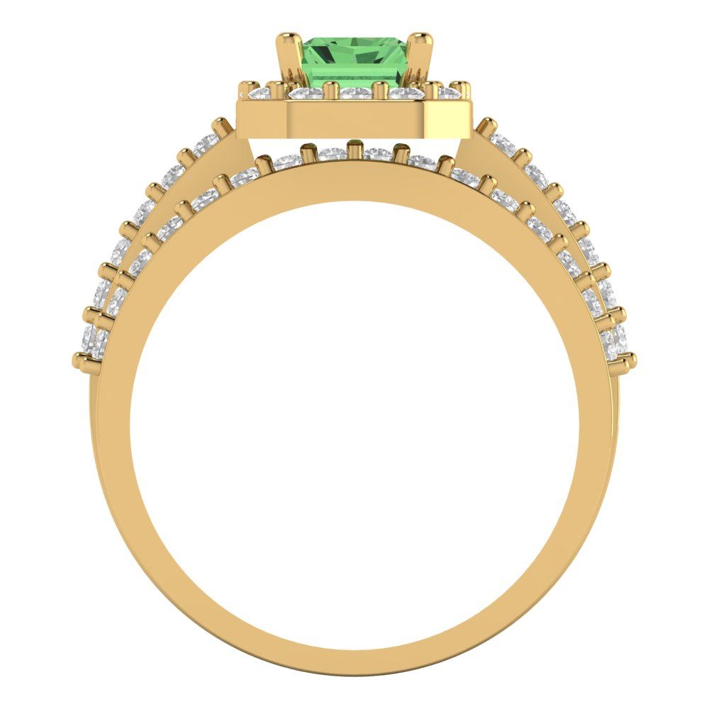 2.16 cttw Emerald Cut Simulated Green Diamond Bridal Set - Solid Yellow Gold Engagement Ring & Wedding Band