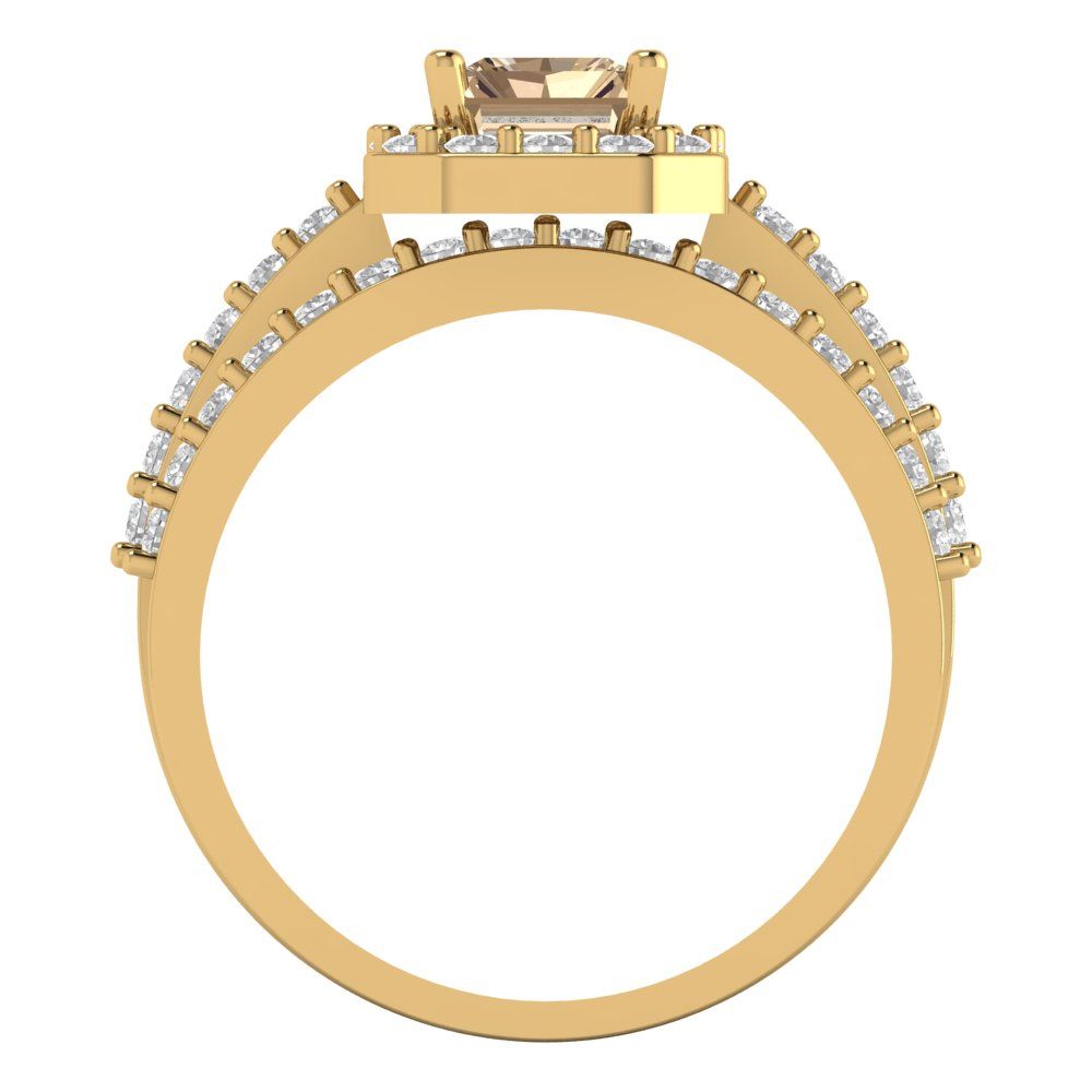 2.16 cttw Emerald Cut Yellow Moissanite Bridal Set - Solid Yellow Gold Engagement Ring & Wedding Band