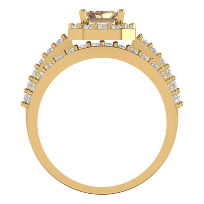 2.16 cttw Emerald Cut Yellow Moissanite Bridal Set - Solid Yellow Gold Engagement Ring & Wedding Band