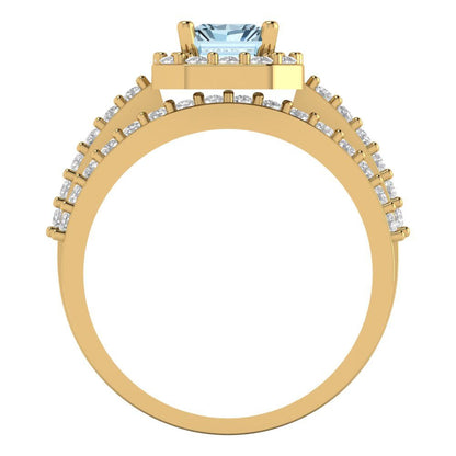 2.16 cttw Emerald Cut Natural Aquamarine Bridal Set - Solid Yellow Gold Engagement Ring & Wedding Band