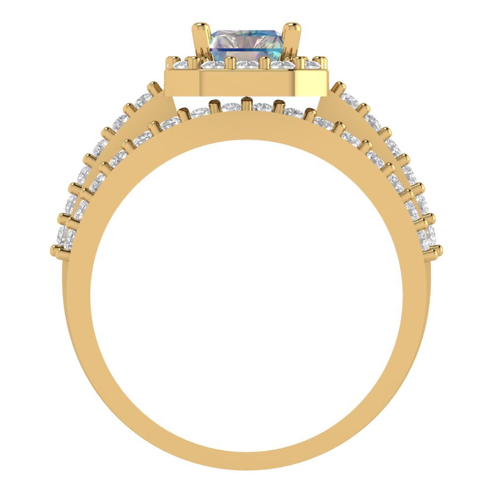 2.16 cttw Emerald Cut Blue Moissanite Bridal Set - Solid Yellow Gold Engagement Ring & Wedding Band