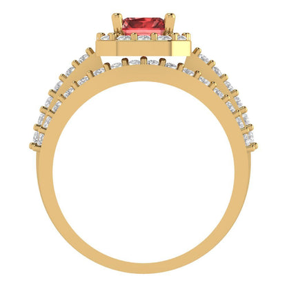2.16 cttw Emerald Cut Natural Garnet Bridal Set - Solid Yellow Gold Engagement Ring & Wedding Band