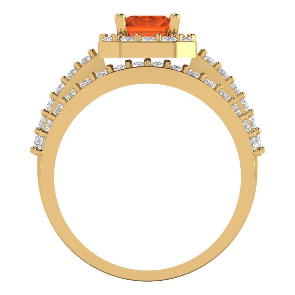 2.16 cttw Emerald Cut Simulated Red Diamond Bridal Set - Solid Yellow Gold Engagement Ring & Wedding Band