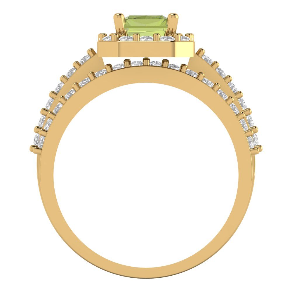 2.16 cttw Emerald Cut Natural Peridot Bridal Set - Solid Yellow Gold Engagement Ring & Wedding Band