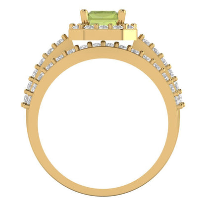 2.16 cttw Emerald Cut Natural Peridot Bridal Set - Solid Yellow Gold Engagement Ring & Wedding Band