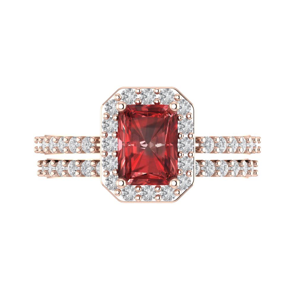 2.16 cttw Emerald Cut Natural Garnet Bridal Set - Solid Rose Gold Engagement Ring & Wedding Band
