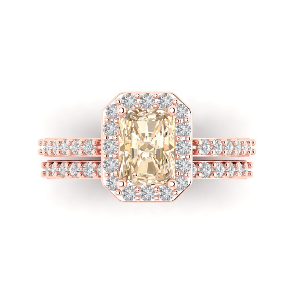 2.16 cttw Emerald Cut Natural Morganite Bridal Set - Solid Rose Gold Engagement Ring & Wedding Band