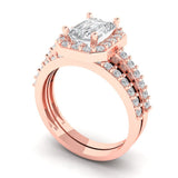 2.22 ct Brilliant Emerald Cut Natural Diamond Stone Clarity SI1-2 Color G-H Rose Gold Halo Solitaire with Accents Bridal Set