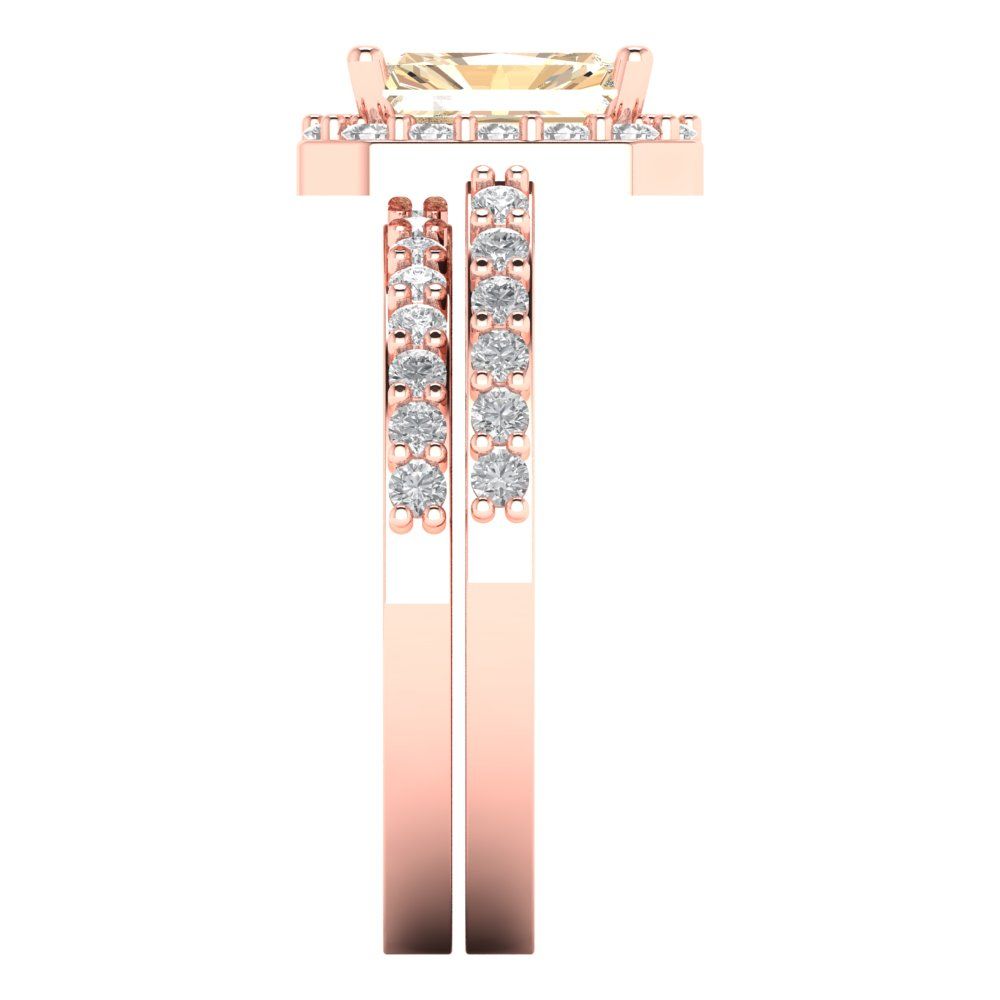 2.16 cttw Emerald Cut Natural Morganite Bridal Set - Solid Rose Gold Engagement Ring & Wedding Band