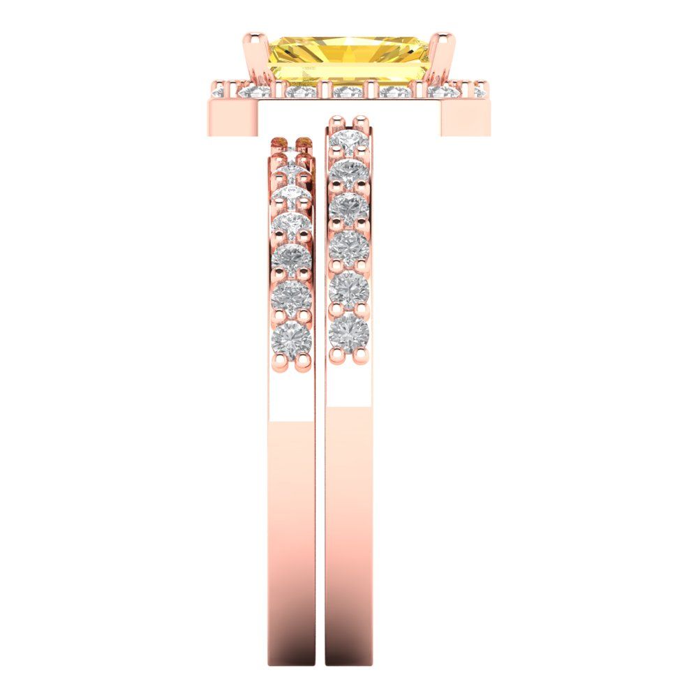 2.16 cttw Emerald Cut Natural Citrine Bridal Set - Solid Rose Gold Engagement Ring & Wedding Band