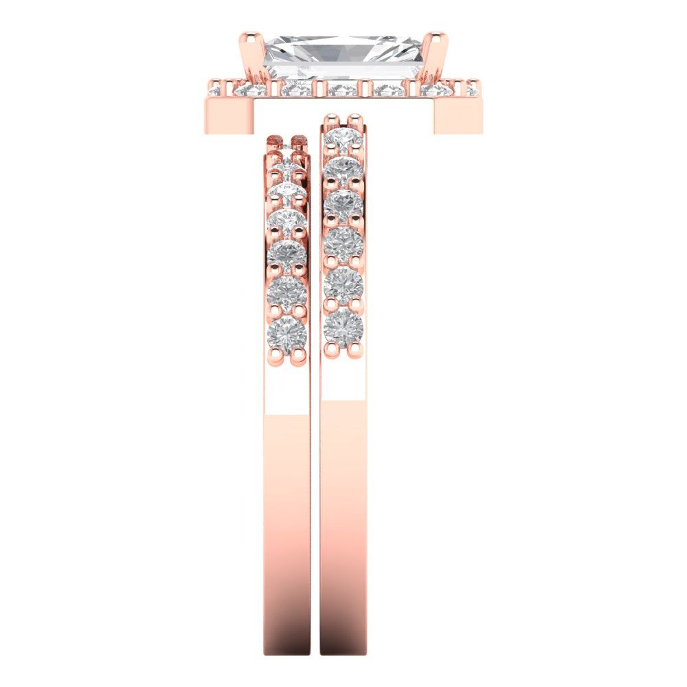 2.16 cttw Emerald Cut Moissanite Bridal Set - Solid Rose Gold Engagement Ring & Wedding Band