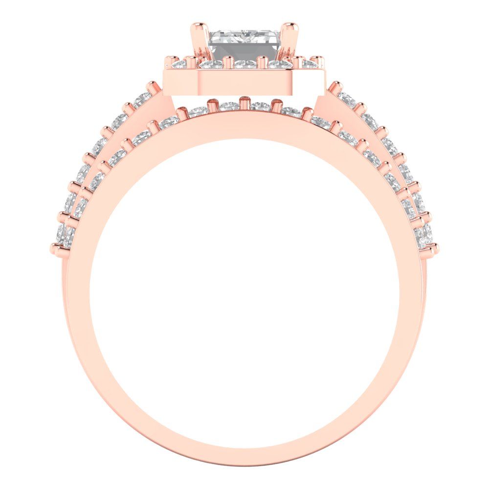 2.16 cttw Emerald Cut White Sapphire Bridal Set - Solid Rose Gold Engagement Ring & Wedding Band