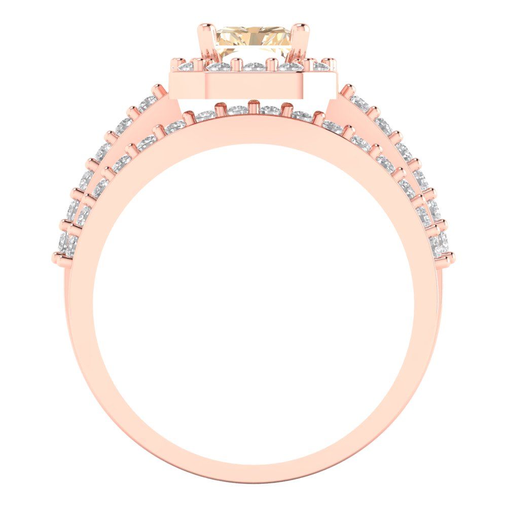 2.16 cttw Emerald Cut Natural Morganite Bridal Set - Solid Rose Gold Engagement Ring & Wedding Band