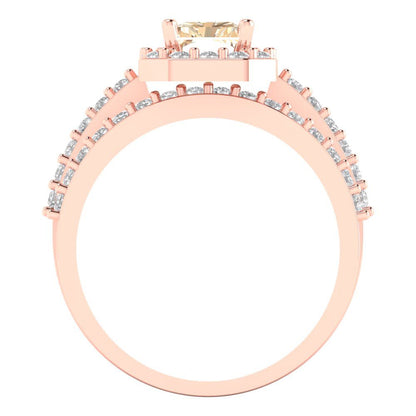 2.16 cttw Emerald Cut Natural Morganite Bridal Set - Solid Rose Gold Engagement Ring & Wedding Band