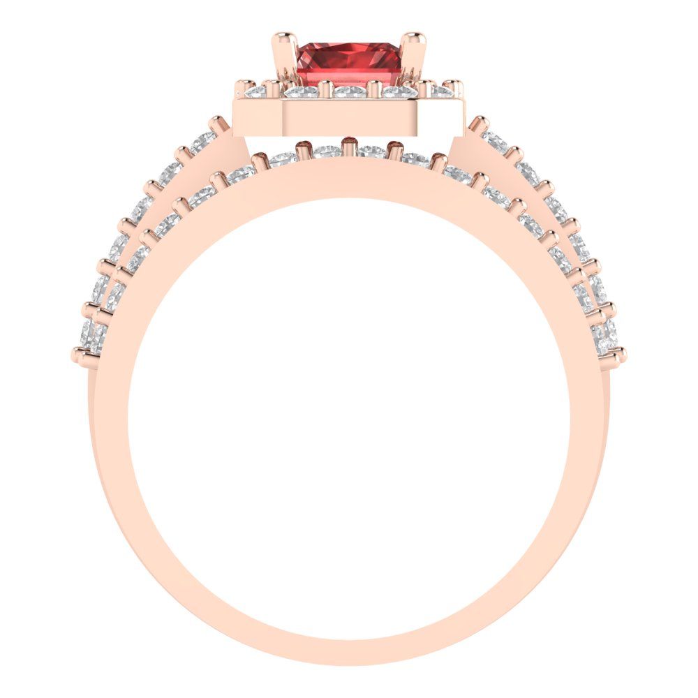 2.16 cttw Emerald Cut Natural Garnet Bridal Set - Solid Rose Gold Engagement Ring & Wedding Band