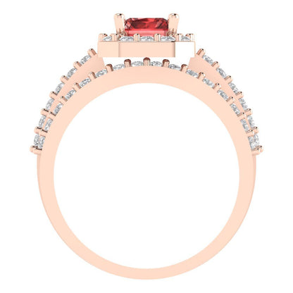 2.16 cttw Emerald Cut Natural Garnet Bridal Set - Solid Rose Gold Engagement Ring & Wedding Band
