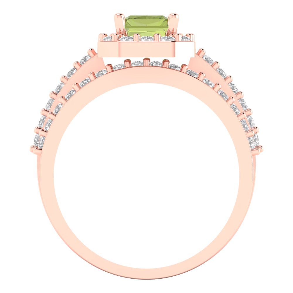 2.16 cttw Emerald Cut Natural Peridot Bridal Set - Solid Rose Gold Engagement Ring & Wedding Band