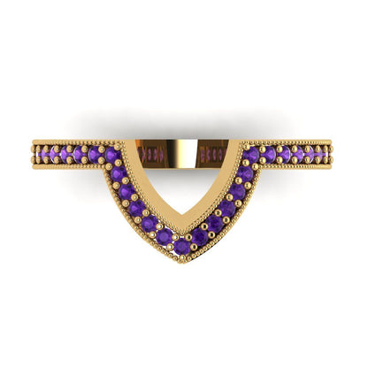 0.1875 cttw Natural Amethyst Round Cut Yellow Gold Eternity Wedding Band