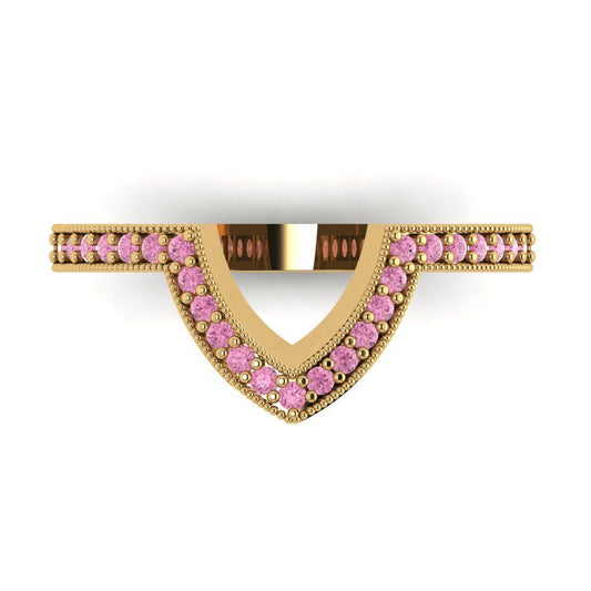 0.1875 cttw Simulated Pink Diamond Round Cut Yellow Gold Eternity Wedding Band