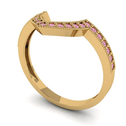 0.1875 cttw Simulated Pink Diamond Round Cut Yellow Gold Eternity Wedding Band