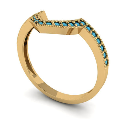 0.1875 cttw Simulated Turquoise Round Cut Yellow Gold Eternity Wedding Band