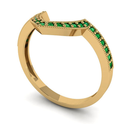 0.1875 cttw Simulated Emerald Round Cut Yellow Gold Eternity Wedding Band