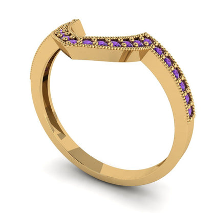 0.1875 cttw Natural Amethyst Round Cut Yellow Gold Eternity Wedding Band