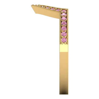 0.1875 cttw Simulated Pink Diamond Round Cut Yellow Gold Eternity Wedding Band