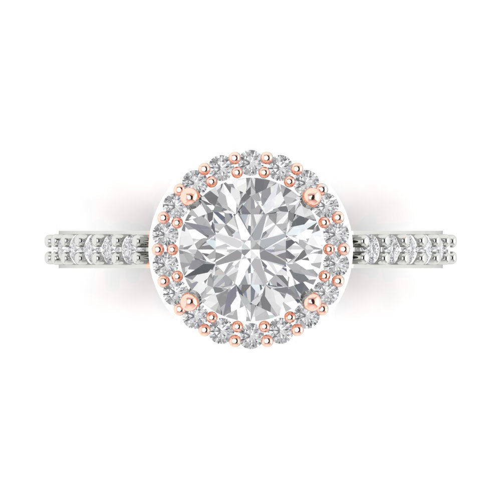 1.86 cttw Moissanite Solitaire with Zirconia Simulated Diamond Accents Engagement Ring - Solid White/Rose Gold (VVS1, Round Cut,7.5mm)