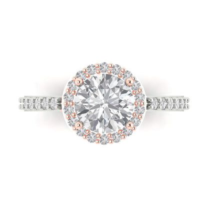 1.86 cttw Moissanite Solitaire with Zirconia Simulated Diamond Accents Engagement Ring - Solid White/Rose Gold (VVS1, Round Cut,7.5mm)