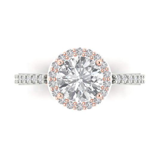 1.86 cttw Moissanite Solitaire with Zirconia Simulated Diamond Accents Engagement Ring - Solid White/Rose Gold (VVS1, Round Cut,7.5mm)