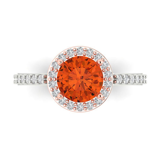 1.86 cttw Zirconia Simulated Red Diamond Solitaire with Zirconia Simulated Diamond Accents Engagement Ring - Solid White/Rose Gold (VVS1, Round Cut,7.5mm)
