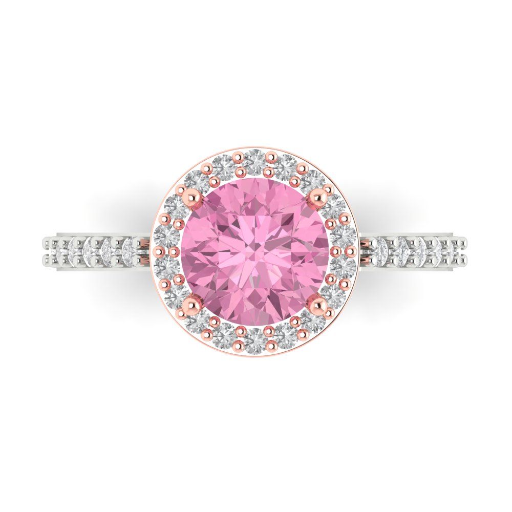 1.86 cttw Zirconia Simulated Pink Diamond Solitaire with Zirconia Simulated Diamond Accents Engagement Ring - Solid Gold (VVS1, Round Cut,7.5mm)