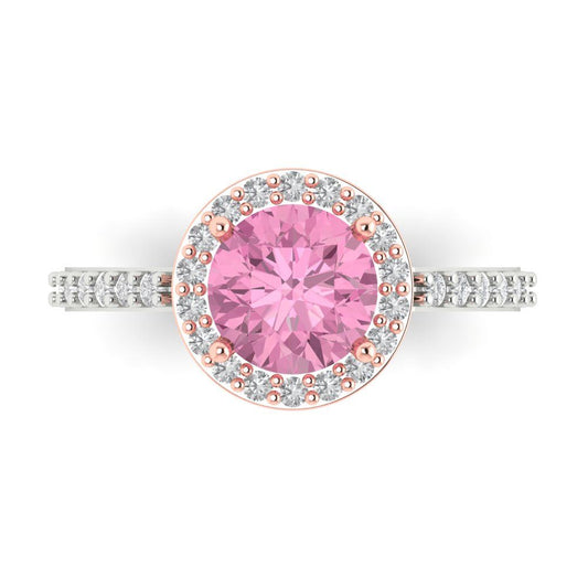 1.86 cttw Zirconia Simulated Pink Diamond Solitaire with Zirconia Simulated Diamond Accents Engagement Ring - Solid White/Rose Gold (VVS1, Round Cut,7.5mm)