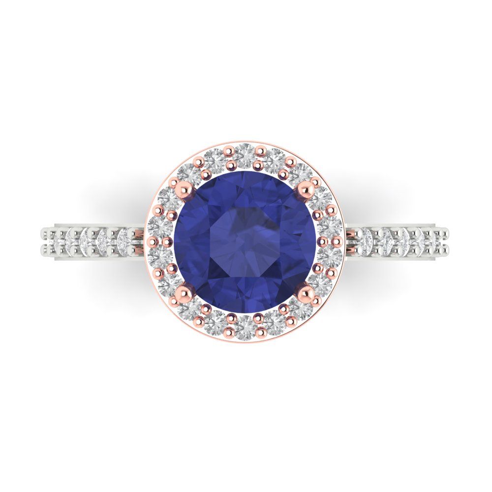 1.86 cttw Simulated Tanzanite Solitaire with Zirconia Simulated Diamond Accents Engagement Ring - Solid White/Rose Gold (VVS1, Round Cut,7.5mm)