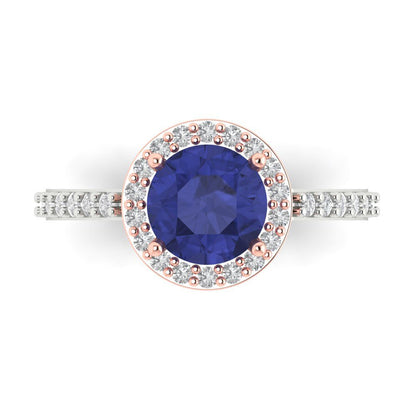 1.86 cttw Simulated Tanzanite Solitaire with Zirconia Simulated Diamond Accents Engagement Ring - Solid White/Rose Gold (VVS1, Round Cut,7.5mm)