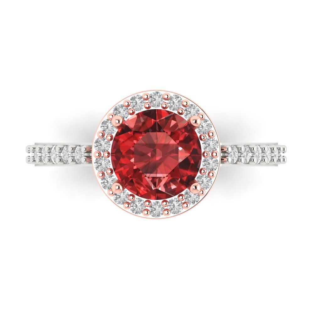 1.86 cttw Natural Garnet Solitaire with Zirconia Simulated Diamond Accents Engagement Ring - Solid White/Rose Gold (VVS1, Round Cut,7.5mm)