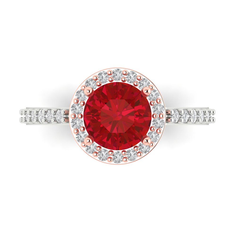 1.86 cttw Simulated Pink Tourmaline Solitaire with Zirconia Simulated Diamond Accents Engagement Ring - Solid White/Rose Gold (VVS1, Round Cut,7.5mm)
