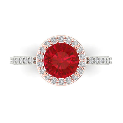 1.86 cttw Simulated Pink Tourmaline Solitaire with Zirconia Simulated Diamond Accents Engagement Ring - Solid White/Rose Gold (VVS1, Round Cut,7.5mm)