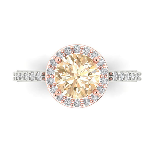 1.86 cttw Natural Morganite Solitaire with Zirconia Simulated Diamond Accents Engagement Ring - Solid White/Rose Gold (VVS1, Round Cut,7.5mm)