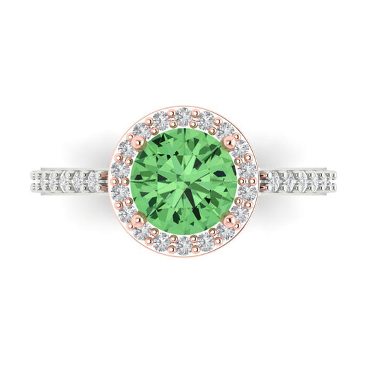1.86 cttw Zirconia Simulated Green Diamond Solitaire with Zirconia Simulated Diamond Accents Engagement Ring - Solid White/Rose Gold (VVS1, Round Cut,7.5mm)