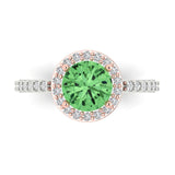 2 ct Brilliant Round Cut Green Simulated Diamond Stone White/Rose Gold Halo Solitaire with Accents Ring