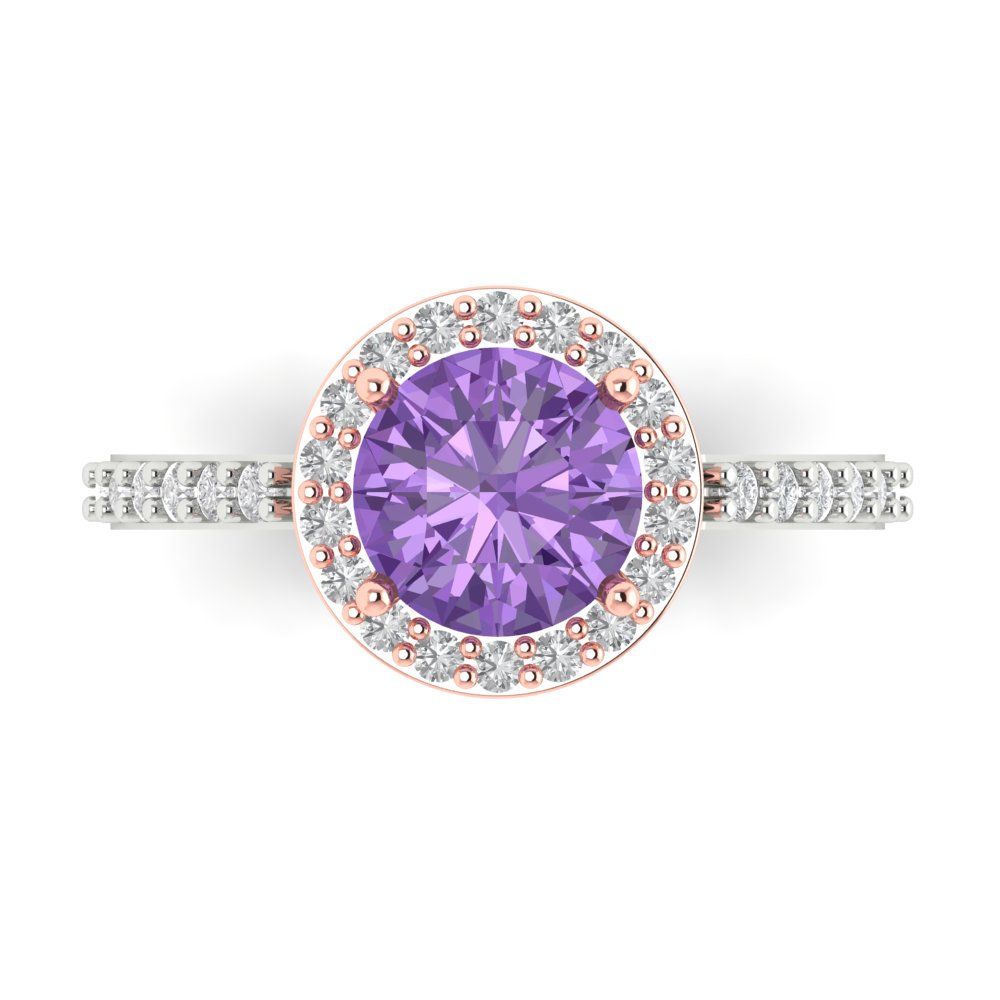 1.86 cttw Simulated Alexandrite Solitaire with Zirconia Simulated Diamond Accents Engagement Ring - Solid White/Rose Gold (VVS1, Round Cut,7.5mm)
