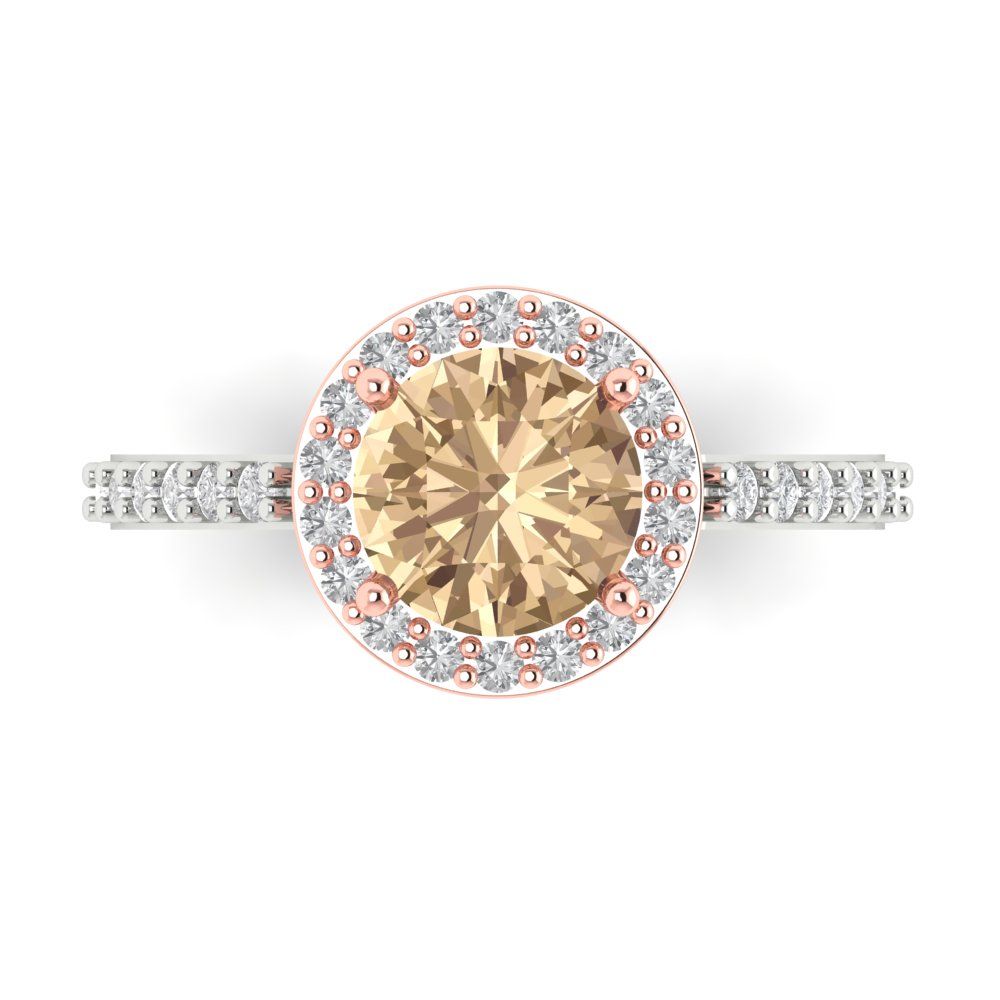 1.86 cttw Yellow Moissanite Solitaire with Zirconia Simulated Diamond Accents Engagement Ring - Solid White/Rose Gold (VVS1, Round Cut,7.5mm)