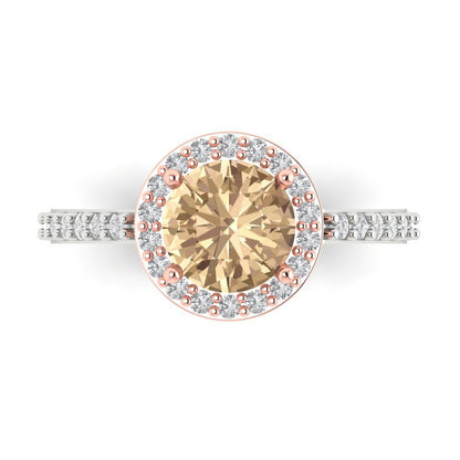 1.86 cttw Yellow Moissanite Solitaire with Zirconia Simulated Diamond Accents Engagement Ring - Solid White/Rose Gold (VVS1, Round Cut,7.5mm)